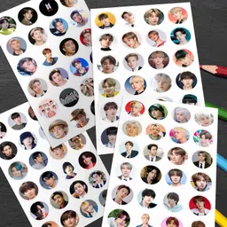 niki enterprises BTS Small Round Shape Stickers Sheets ( Set of 4 Sheets ) 96 Stickers Paper Print image 4