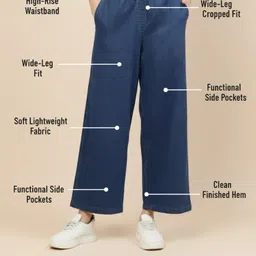novio Women Loose Fit Dark Blue Pure Cotton Trousers image 5