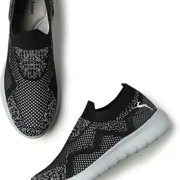 marc loire Women's Black Woven Design Slip-On Sneakers Walking Shoes For Women image 3