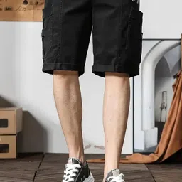 madhavista Solid Men Black Cargo Shorts image 3
