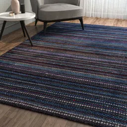 Blue Striped Wool 4 ft X 6 ft Flat Weave Dhurrie-image-35