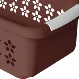 heart home Plastic Rectangle Shape Plastic Storage Basket Medium (Brown) Storage Basket image 3