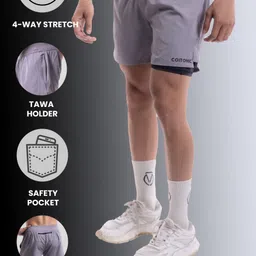 coitonic Solid Men Grey Sports Shorts image 5