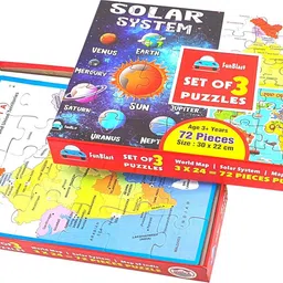 funblast India Map, World Map and Solar System Floor 3 In 1 -Jigsaw Puzzle for Kids - Educational Toy and Learning Aid image 1