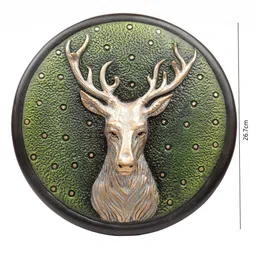 casacraft from pepperfry Ashnam Deer Head Decorative Wall Art - Green & Golden, 26.7cm image 5
