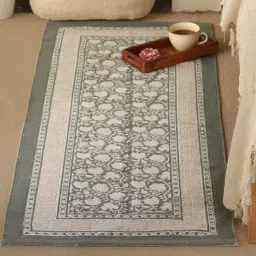 peepul tree Jaipuri Handprinted Block Print Cotton 4x6 ft Rug Charcoal & Ivory image 3