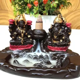 wens Ganesh & Laxmi Idol Resin Incense Burner (Black) image 1