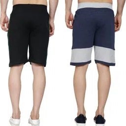 gyrfalcon Pack of 2 Self Design Men Black, Dark Blue Regular Shorts image 2