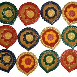 Diwali Oil Diya Designer With Beats Border (pack of 12) Small Earthenware (Pack of 12) Table Diya Set-image-0