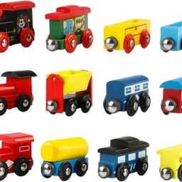 justkid'sthings Wooden 12 PCS Magnetic Toy Train Set For Kids Happiness image 2