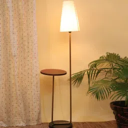 Henry White Fabric Shade Shelf Floor Lamp With Metal Base By Lal10 image 1