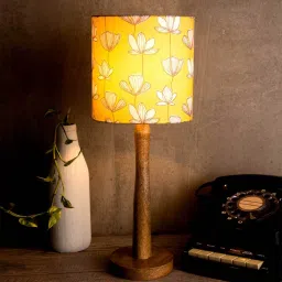Mustard Flora Multicolor Satin Shade Table Lamp with Brown Base by Green Girgit image 1