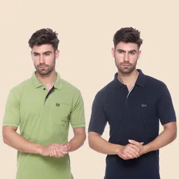 rytonz Pack of 2 Men Solid Polo Neck Polyester Light Green, Navy Blue T-Shirt-picture-21