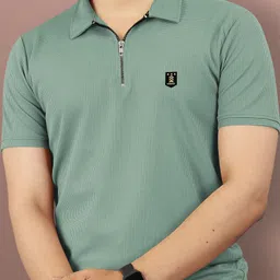 Men Solid Polo Neck Polyester Light Green T-Shirt-image-51