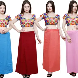 Pistaa Turquoise Blue, Deep Maroon, Peach and Pastle Pink Cotton Blend Petticoat-image-8
