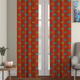 HOUZZCODE Red & Blue Set of 2 Black Out Long Door Curtain-picture-23