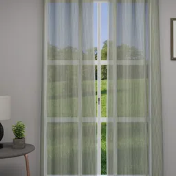 GM Green & White Set of 2 Striped Sheer Door Curtains-image-90