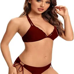 valardoh Solid Women Bikini Maroon Swimsuit image 5