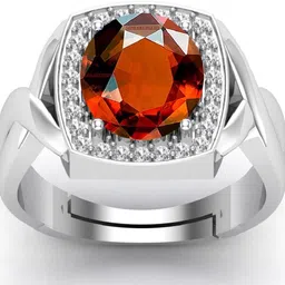 sidharth gems 7.25 Ratti /6.00 Carat Natural Gemstone Gomed Hessonite Adjustable Ring Brass Garnet Silver Plated Ring-picture-13