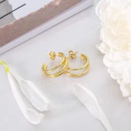 zavya 925 Sterling Silver Triple Layered Gold Plated Sterling Silver Hoop Earring image 2