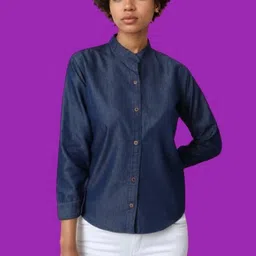 houseofcommon Women Regular Fit Solid Mandarin Collar Casual Shirt-picture-30