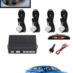 maties 4Pcs White Reverse Parking Sound Warning sensor for car Protection-223 Car Reverse Parking White 4 Sensor With LED Display/Buzzer -223 Parking Sensor image 1