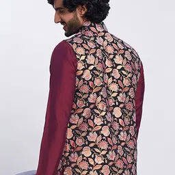 kisah Men's Nehru Jacket, Black Pure Cotton, Printed Regular Fit Mandarin Collar Sleeveless image 4