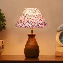 new era Multicolour Cotton Table Lamp With Wood Base image 1