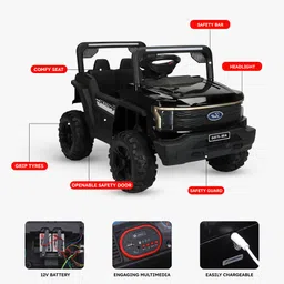 jammbo Rechargeable Battery-Powered Kids Ride-On X1 Jeep with Music,Lights & Remote Jeep Battery Operated Ride On image 3