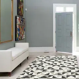 dazzhome Grey & Off White Hair On Leather Checkered Hand Woven 6ftX9ft Carpet-picture-15