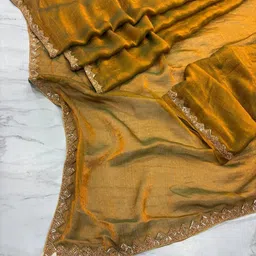 houseofcommon Embellished, Embroidered, Solid/Plain Bollywood Chiffon, Pure Silk Saree image 3