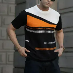 perun Men Striped Collared Neck Orange Sweater-picture-19