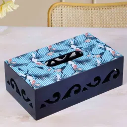 the home co. Cutwork Blue Wood Tissue Holder image 1