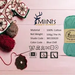 miinis cozy knot Premium 100% Cotton Crochet Yarn Soft & Colorful Skein (14x8 cm) -Blue Chill Manual Yarn Winder image 2