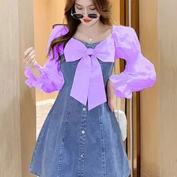 tiara world Women A-line Purple Midi/Calf Length Dress-picture-18