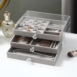 rvke 3 Layer Earring Storage Box with 10 Compartment & 7 Ear Studs for Women | Jewelry Organizer Vanity Box image 5