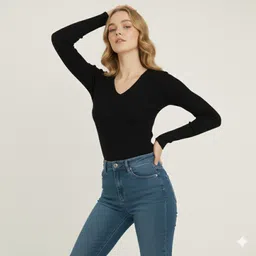 kavya fashion hub Casual Regular Sleeves Solid Women Black Top image 5