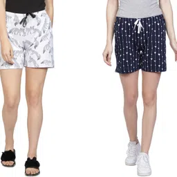 houseofcommon Pack of 2 Printed Women White, Blue Beach Shorts, Night Shorts, Regular Shorts, Running Shorts, Cycling Shorts-picture-18