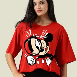 disney by dreambe Women Cartoon Round Neck Cotton Blend Red T-Shirt-picture-26
