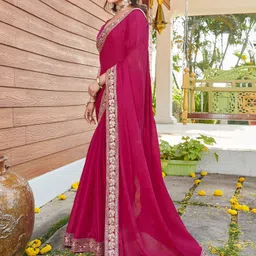 samah Embellished, Embroidered Bollywood Chiffon Saree image 3