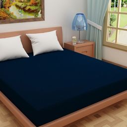 DREAM CARE Navy Blue Solid Fitted King Size Mattress Protector-picture-43