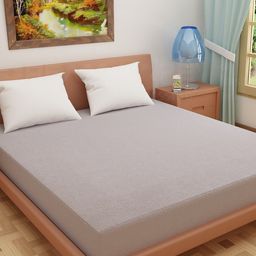 DREAM CARE Grey Cotton Water Resistant Single Bed Mattress Protector-picture-3