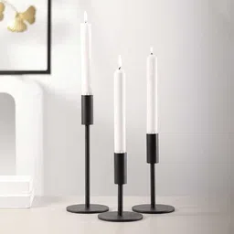 thing maker Elegant Black Candle Holder Set, 3-Pack for Tabletop & Home Decor Iron Candle Holder Set image 4
