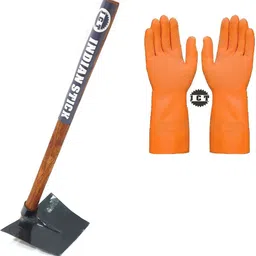 PACK OF 2 TOOLS IRON SPADE WITH WOODEN HANDLE 70CM (BLADE LENGTH 11 INCH BLADE WIDTHE 8 INCH) AND 1 PAIR OF RUBBER GLOVES Garden Tool Kit-image-8