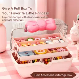hoopvool Kids Hair Accessories And Jewelry Storage Box 180 Degree Openable, 3 Layer Storage Design Vanity Box image 2