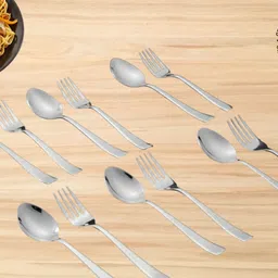 grip and serve Premium 6 PC Spoon And 6 PC Fork/Stainless Steel/Food Grade/30 Stainless Steel Cutlery Set image 1