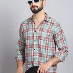 tanip Men Slim Fit Checkered Spread Collar Casual Shirt-picture-20