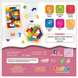 todfod Wooden hexatetris Puzzle Toy Brain Games for Boys & Girls, Brain Booster image 5