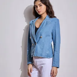 sassafras Women Solid Double Breasted Casual Blazer image 4