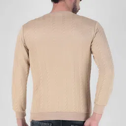 houseofcommon Men Solid Round Neck Beige Sweater image 3